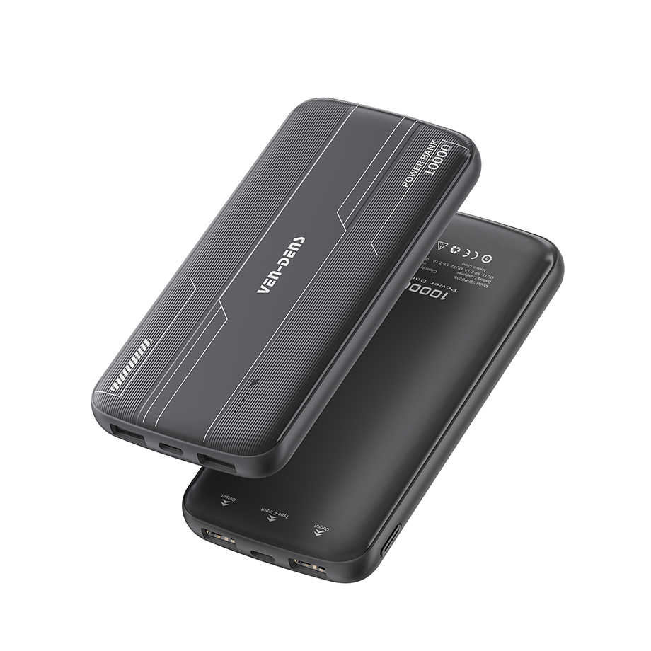 6-1 10000mAh Power Bank Fast Charging Type-C Dual USB Ports Portable Charger Ven Dens 10000mah Power Bank VD-PB036 - Image 1