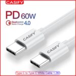 CASIFY CC01 60W PD Cable 3A Type C To Type C Cable Type C To Type C Fast Charging Cable Support 5A White 1.2M