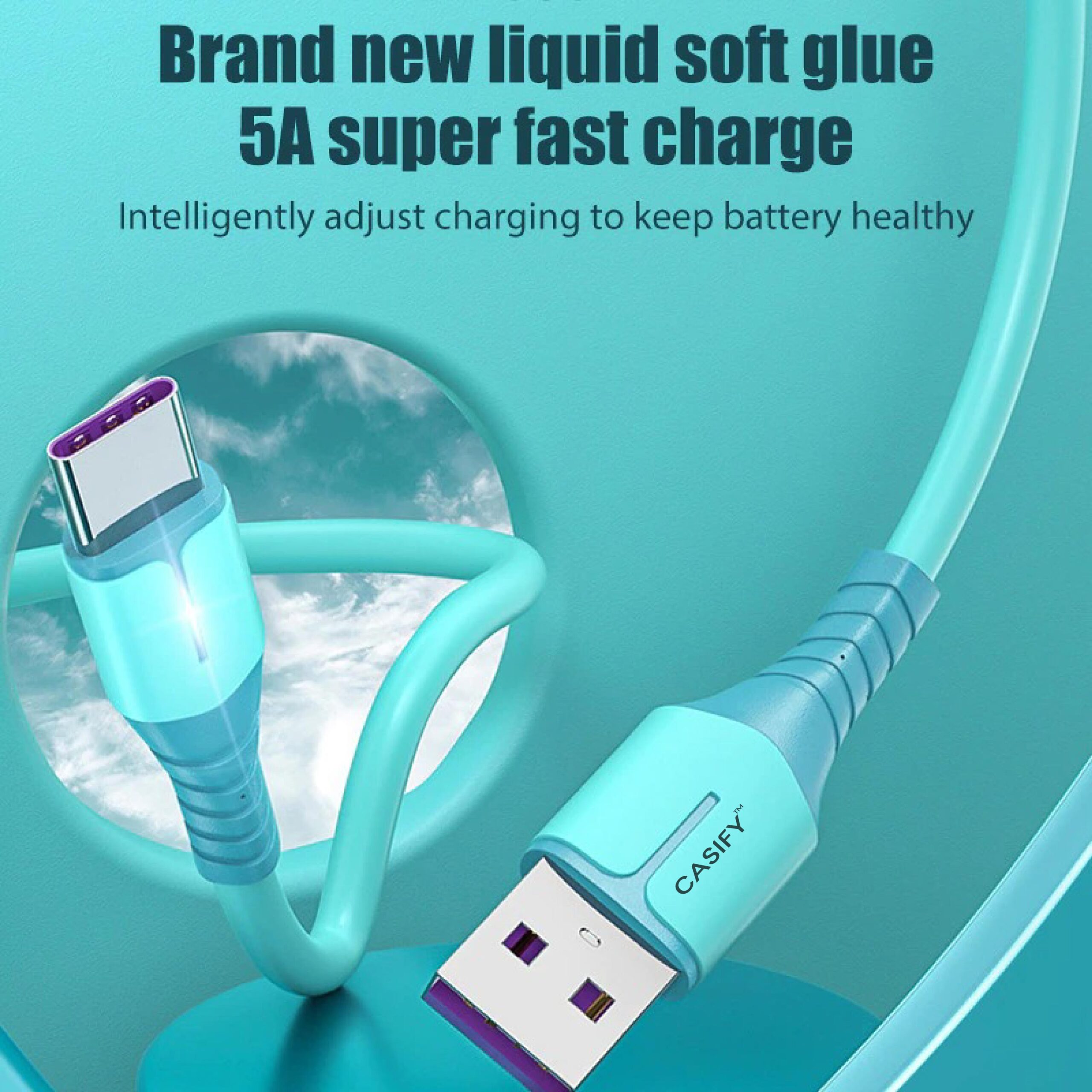 84320f2b34694ed80062d33146b9932b CASIFY CT03 5A Type C Fast Charging Cable Light Indicator Type C Cable Data Cable 1M Blue Support All Smartphone - Image 1