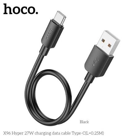 images (12) Hoco X96 HYPER 27W TYPE C 0.25M CHARGING DATA CABLE Short Type C Cable Fast Charging Type C Data Cable Black - Image 1