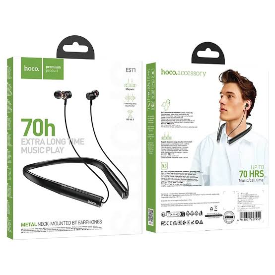 images (19) Hoco ES71 Bluetooth Wireless Neckband Hoco ES71 Bluetooth Wireless Neckband – Ultimate Comfort & Superior Sound Neckband - Black - Image 1