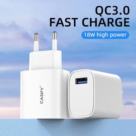 images (47) CASIFY QC01 3A 18W Super Charger Adapter V1 Mobile Charger Adapter Support 20W Fast Charger QC3.0 USB Port Charger Adapter Only Charger White - Image 1