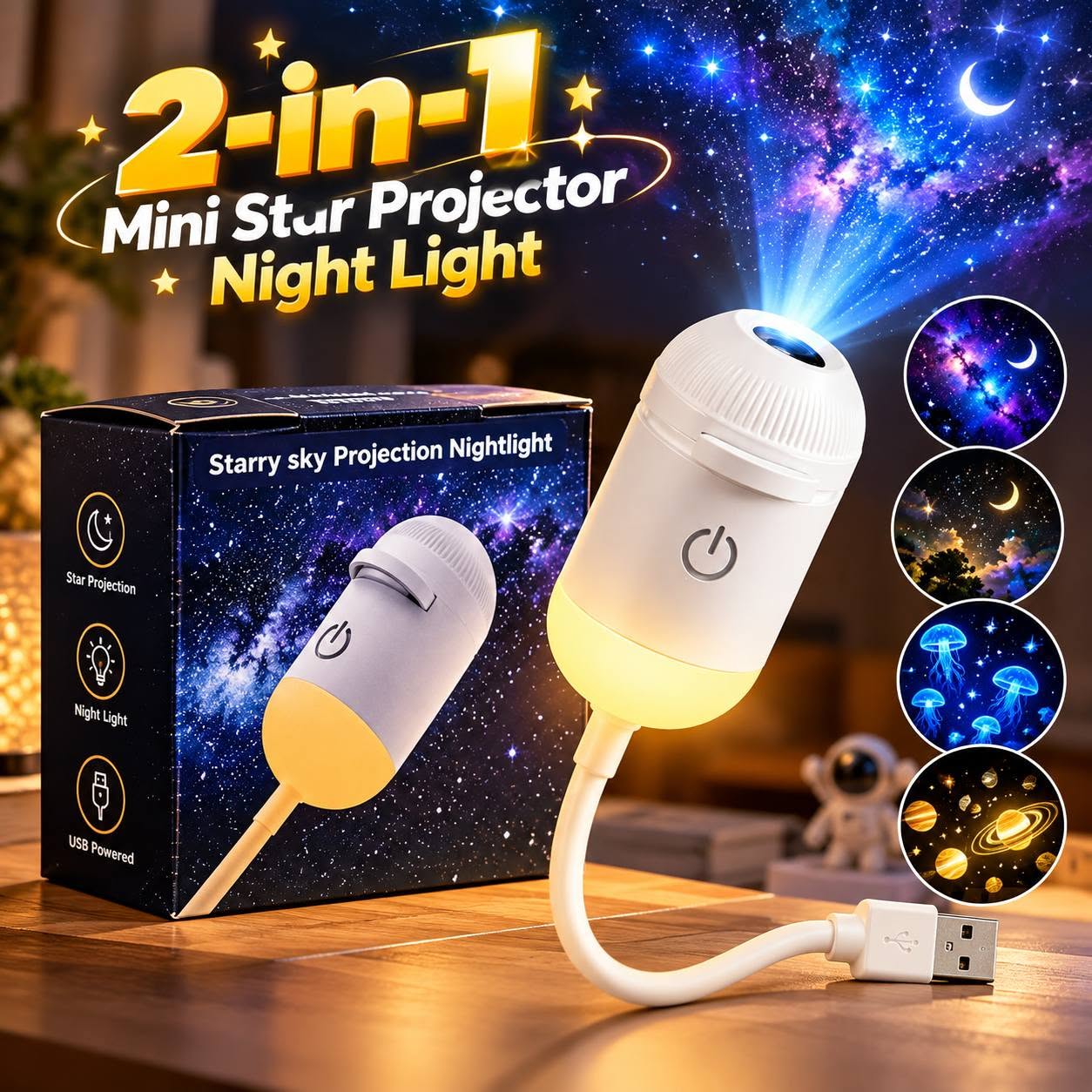Star Projector 12 In 1 Usb Mini Star Projector Night Light 12 Films Starry Sky Ambient Light For Car Home Decoration For Adults And Kids home decoration item - Image 1