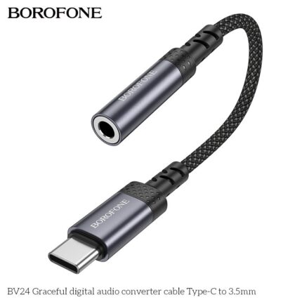 BoroFone BV24 Type-C audio conversion cable to 3.5mm Female Audio Converter Type C to 3.5mm Female Audio Adapter Cable 15CM Digital Decoding Chips - Black